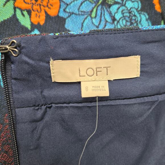 NWT Loft Pencil Skirt Forest Blooms Blue Black Orange Floral Woven Lined size 8 - Picture 7 of 10